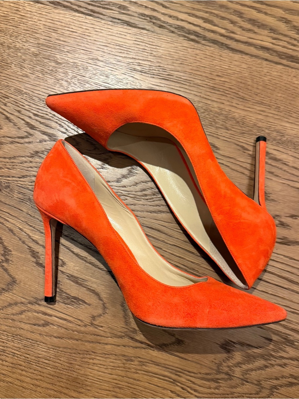 Jimmy Choo Orange Suede Pointed Stiletto Pumps